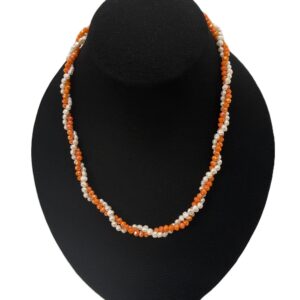 5mm potato-shaped freshwater pearls mix with carefully paired with vibrant orange beads
