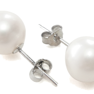 Classic Button Pearl Stud Earrings - White